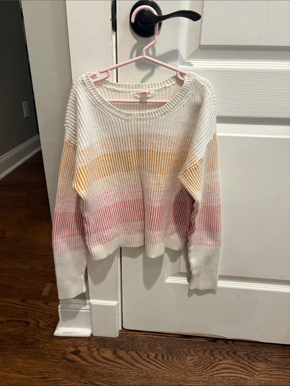 Cat & Jack White girls Sweater with Pink & Yellow Stripes